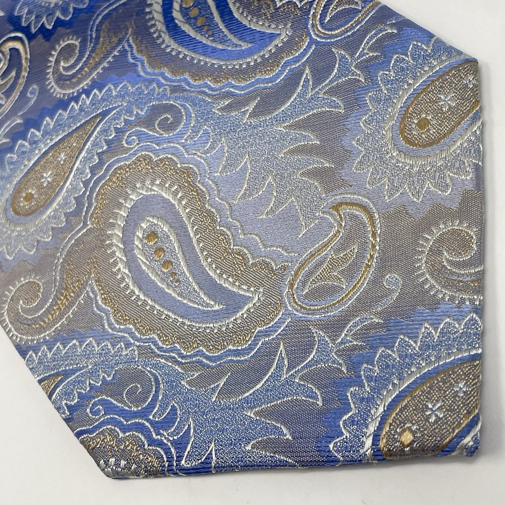 Pronto Uomo Tie Silk Blue Brown White VINTAGE 3.75x62" Paisley Classic Ex-Long
